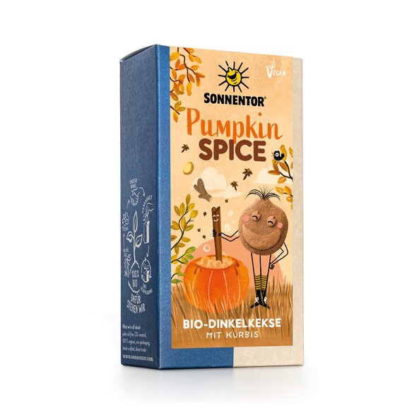 On the Package there ist a Pumpkin and a Cookie with a smile on the face!