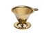 Kaffeefilter aus Edelstahl - gold. Der Filter hat eine Trichterform mit der Aufschrift: Sonnentor.